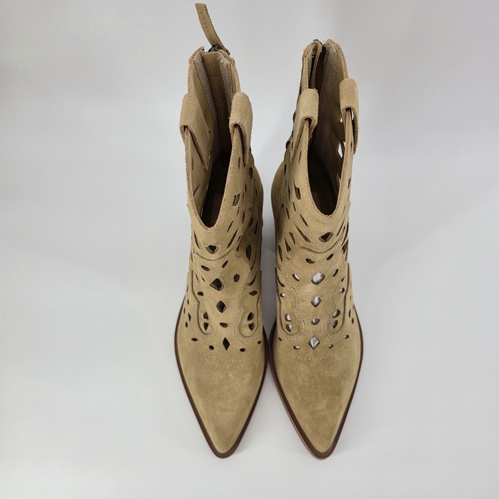 Dolce Vita Women Zenobi Bootie Suede Dark Taupe size 9 Laser Cut Western Heel - Picture 7 of 9